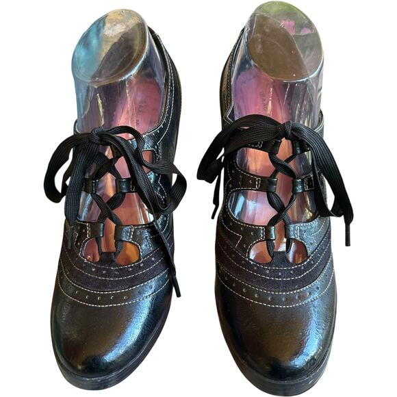 Isaac Mizrahi Brogue Oxford Lace Up Wingtip Heels SZ 8.5 Coquette Pinup Y2K - Picture 10 of 12